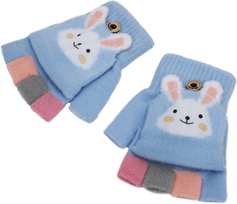 NICEYST Kids Convertible Flip Top Gloves Children Winter Warm Knitted Fingerless Mittens for Boys Girls 6-10 Years Old - Image 3